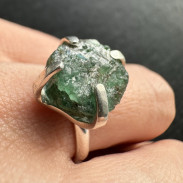 Ring with Emerald, raw, natural, silver